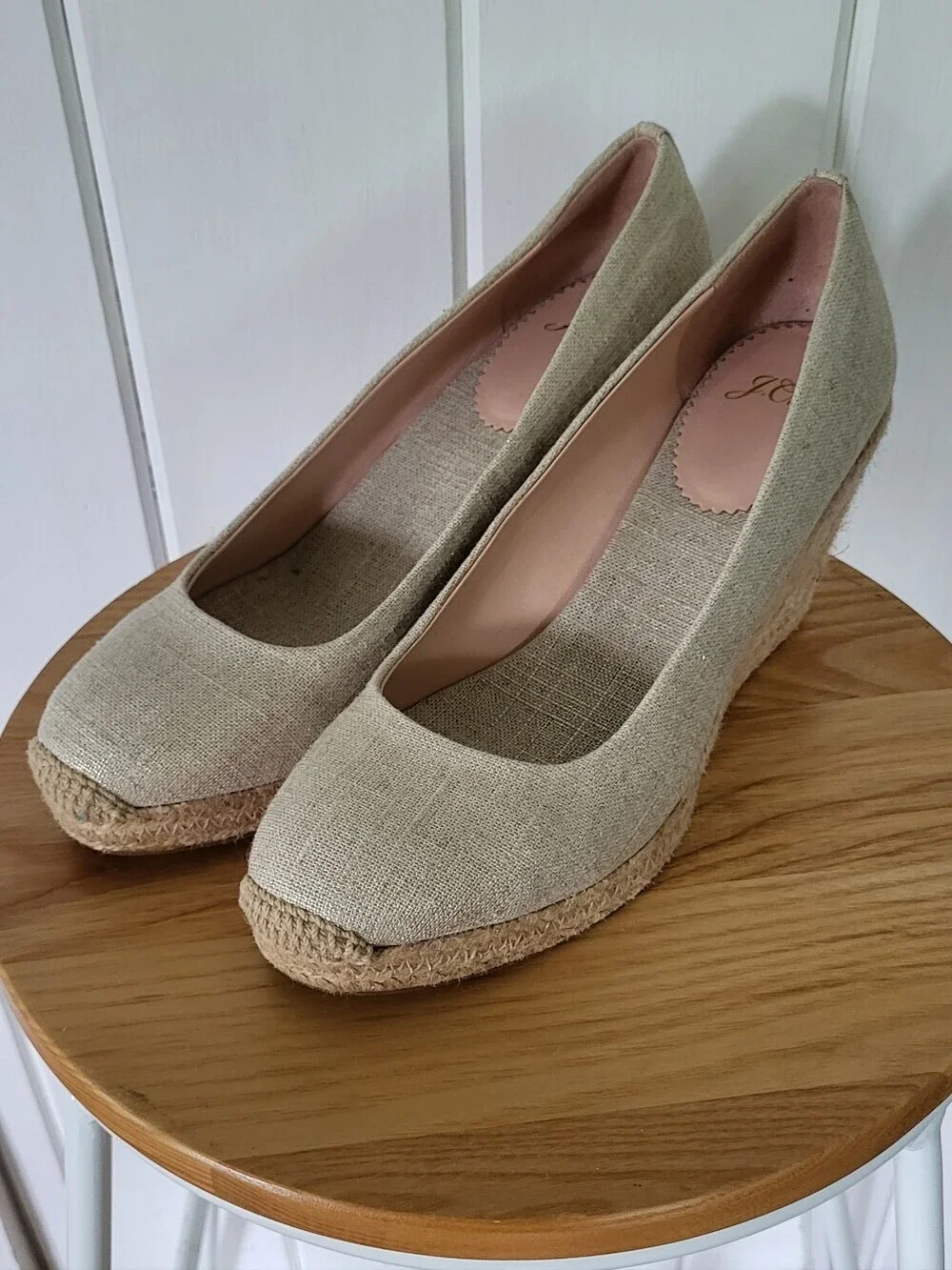 J Crew Cream Canvas Espadrille Jute Wedges